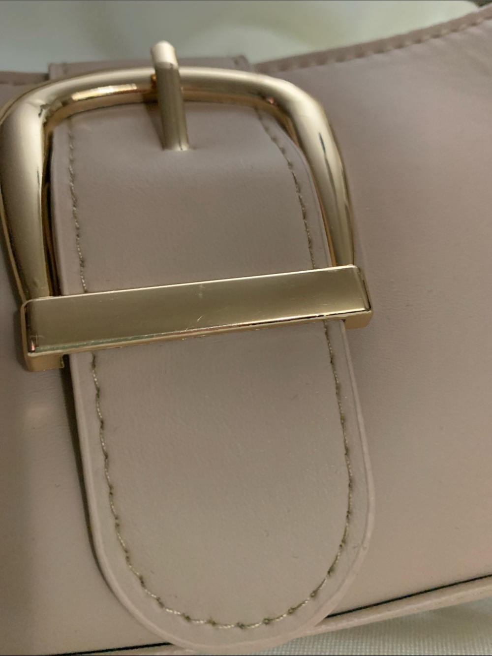 Women's Taupe Shoulder Bag with Gold Buckle - Picture 4 of 10